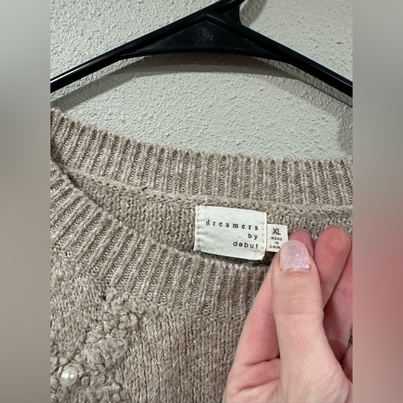 Dreamers by Debut Taupe Brown Pearl Embellished Sweater - Picture 8 of 10